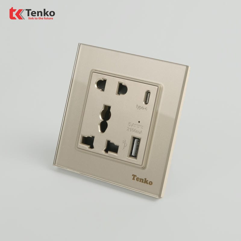Ổ Cắm USB, Type C Mặt Kính Cường Lực F71D-44 Vàng