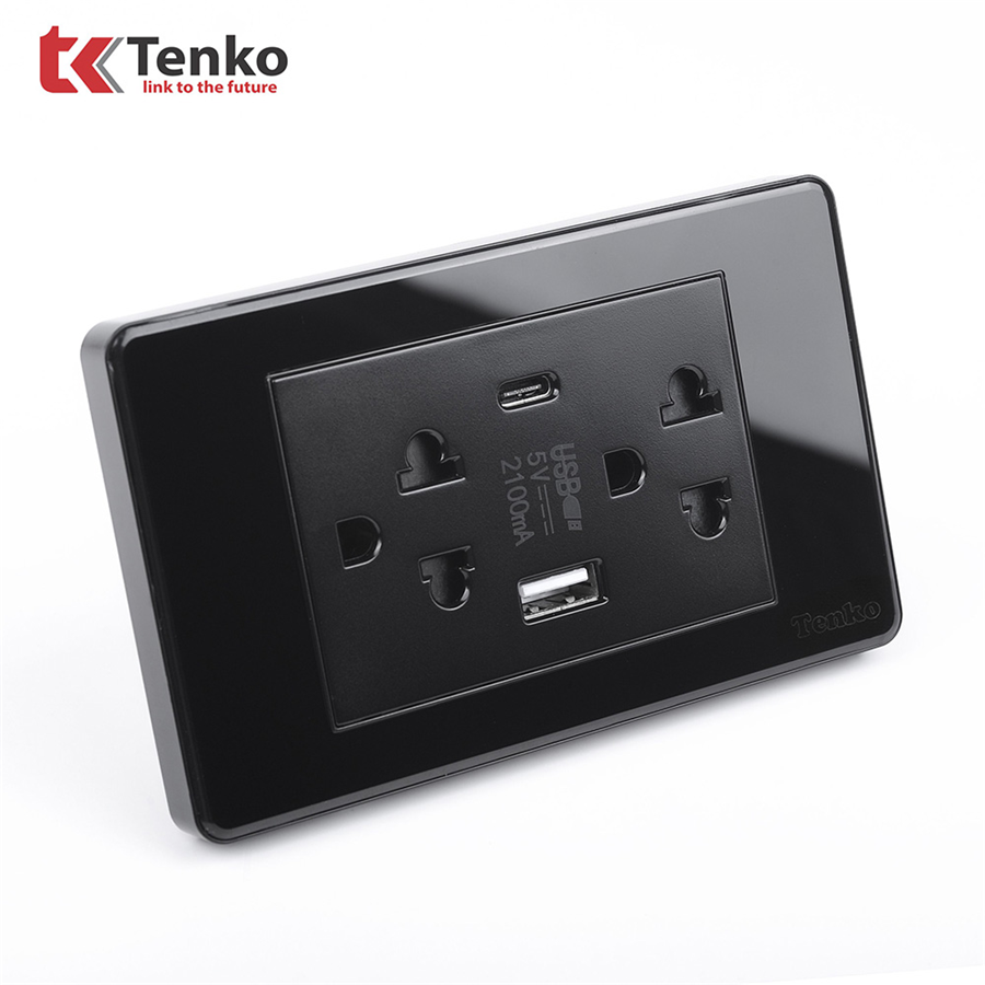 Ổ Cắm USB Type C Mặt Nhựa Epoxy Đen TK-C9-04