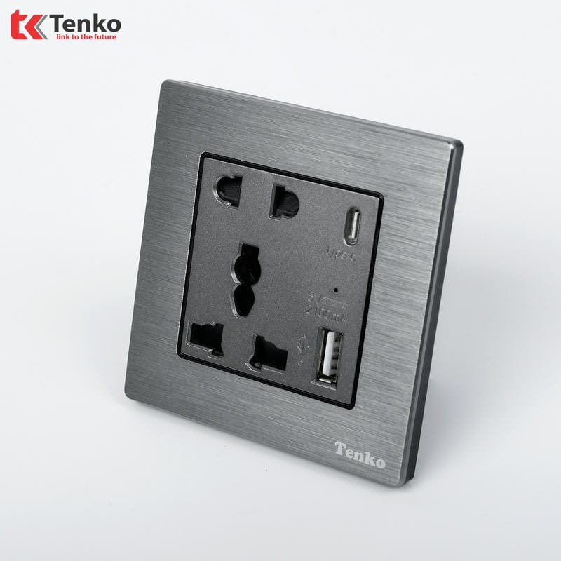 Ổ Cắm USB,Type C Mặt Vân Hợp Kim F71B-44 Xám Xước