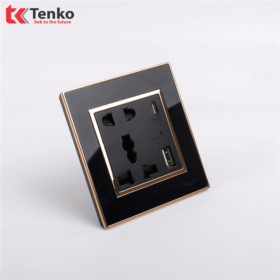 Ổ Cắm USB và Type C Mặt Nhựa Cao Cấp F66-44 Đen