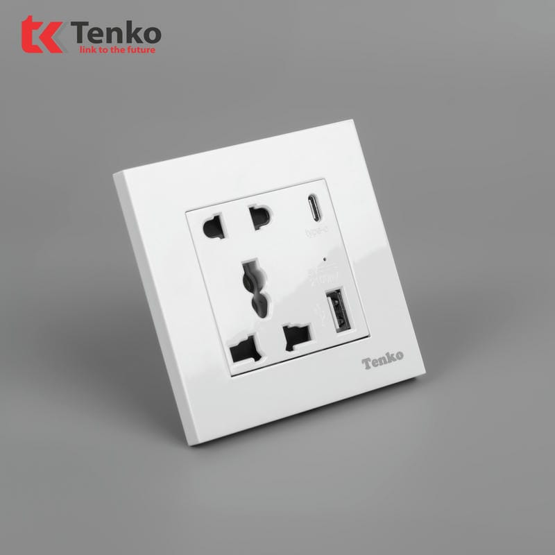 Ổ Cắm USB và Type C Mặt Nhựa Cao Cấp TT-44 Trắng