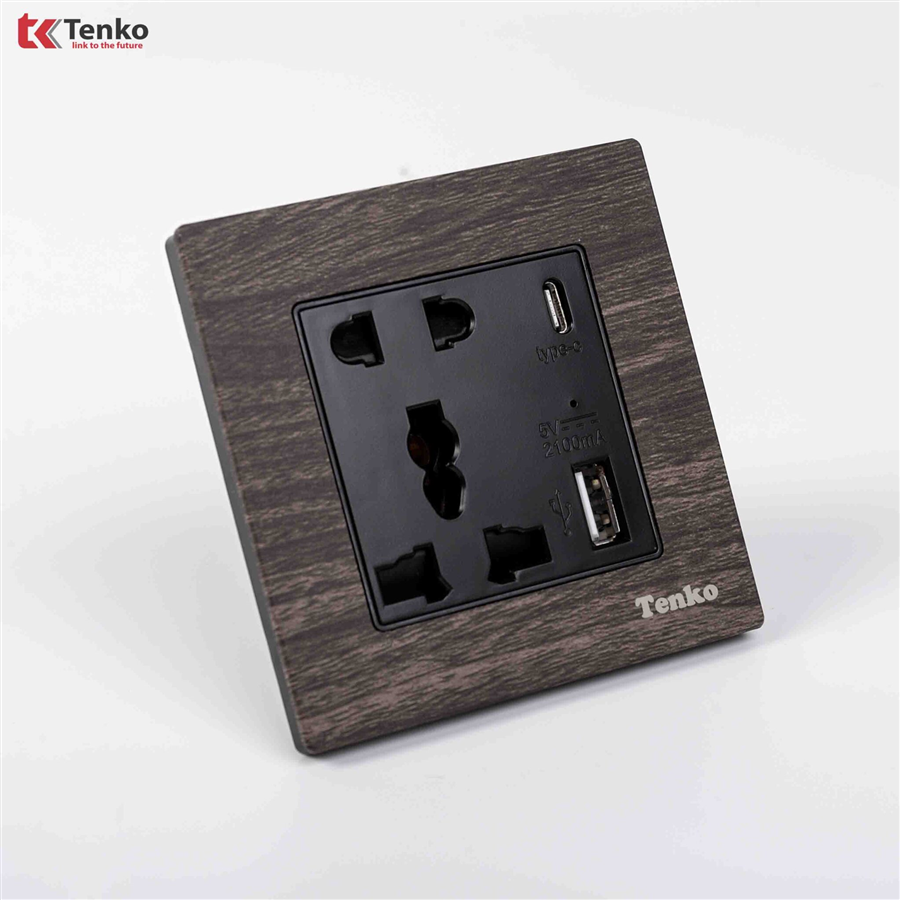 Ổ Cắm USB và Type C Mặt Vuông Vân Gỗ F71A-44