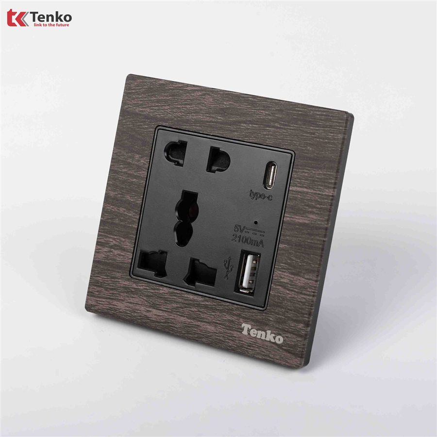 Ổ Cắm USB và Type C Mặt Vuông Vân Gỗ F71A-44