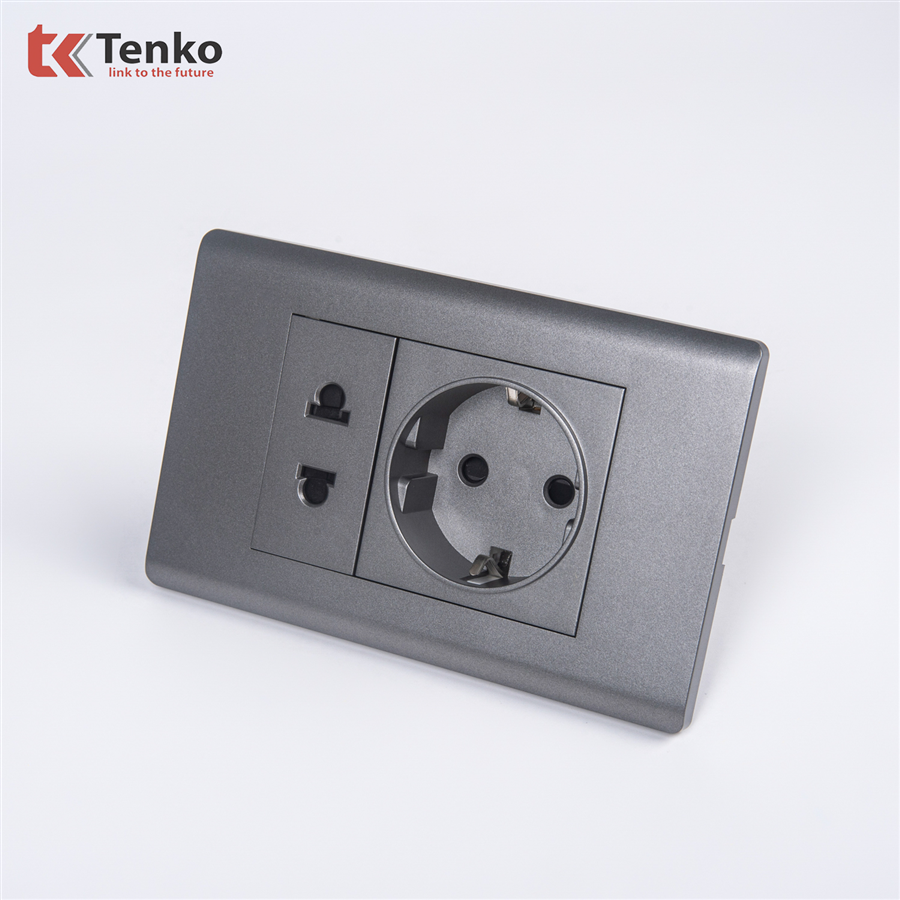 Ổ Điện 2 Chấu Chuẩn Đức TK-C25-59 Mặt Nhựa PC Xám