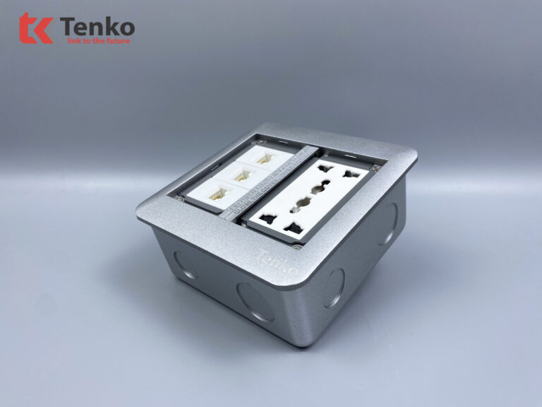 Ổ Điện  3 Chấu Âm Sàn + Cổng Mạng TK-DS-111S07 Bạc