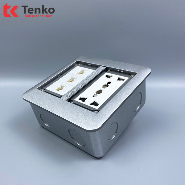 Ổ Điện  3 Chấu Âm Sàn + Cổng Mạng TK-DS-111S07 Bạc