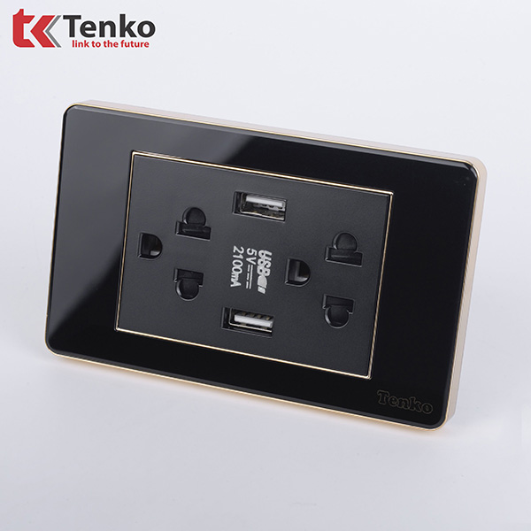 Ổ Điện Đôi 3 Chấu Có USB Âm Tường TK-C26-045