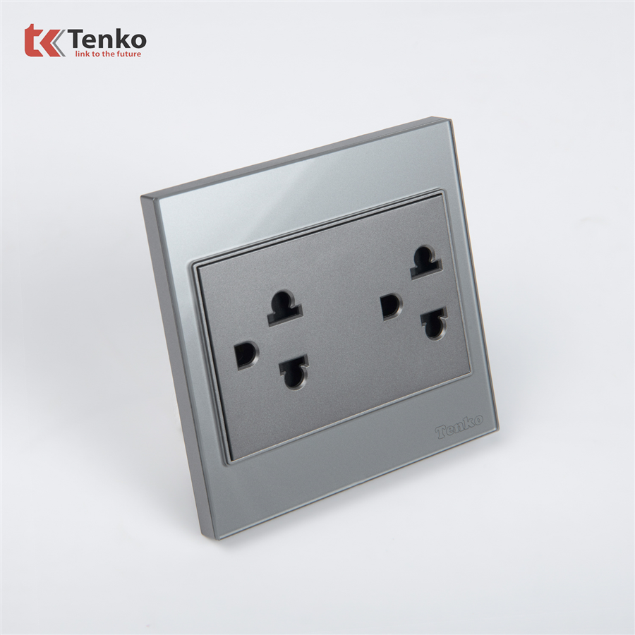 Ổ Điện Đôi 3 Chấu Kính Cường Lực Tenko TK-V18-044