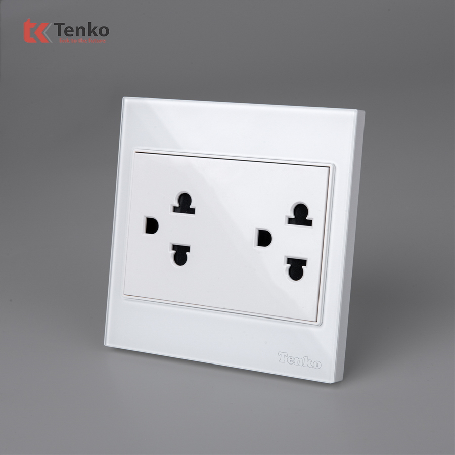 Ổ Điện Đôi 3 Chấu Kính Cường Lực Tenko TK-V18-044