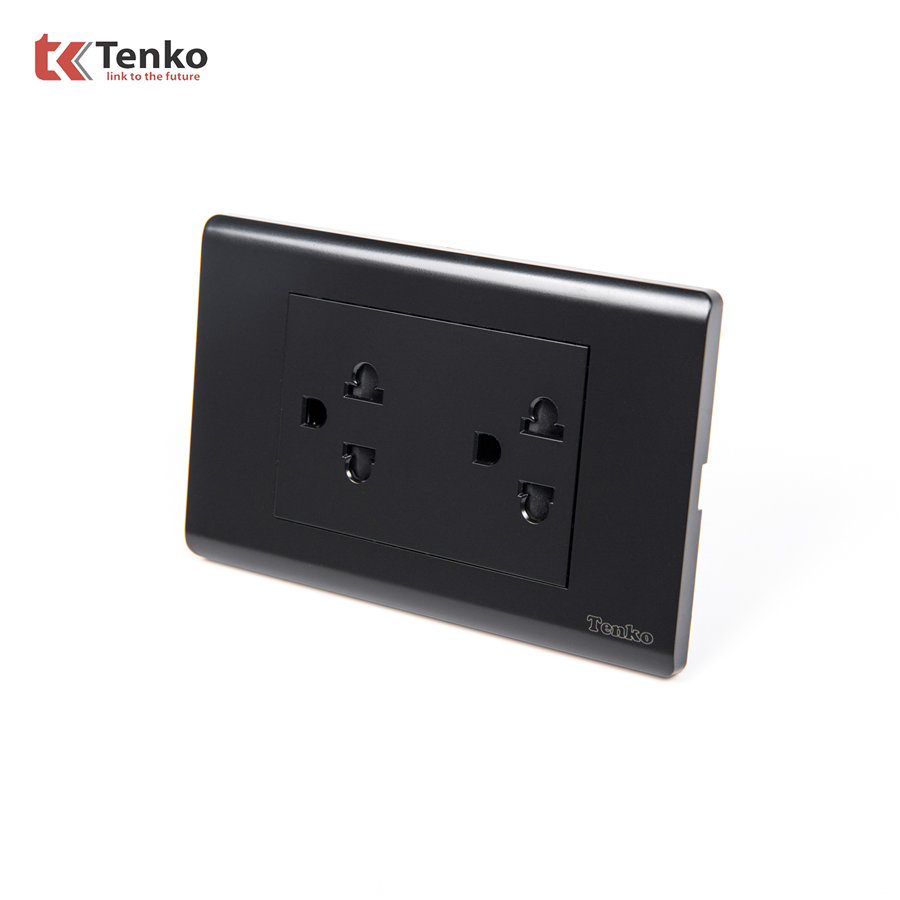 Ổ Điện Đôi 3 Chấu Mặt Nhựa PC TENKO TK-C25-044 Đen