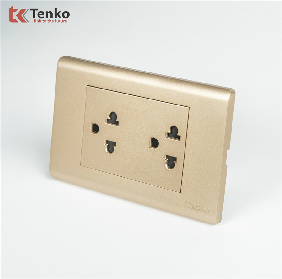 Ổ Điện Đôi 3 Chấu Mặt Nhựa PC VàngTENKO TK-C25-044