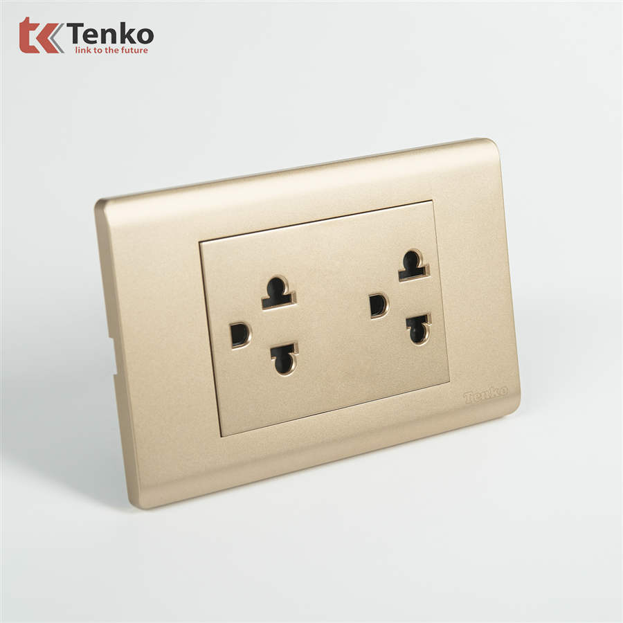 Ổ Điện Đôi 3 Chấu Mặt Nhựa PC VàngTENKO TK-C25-044