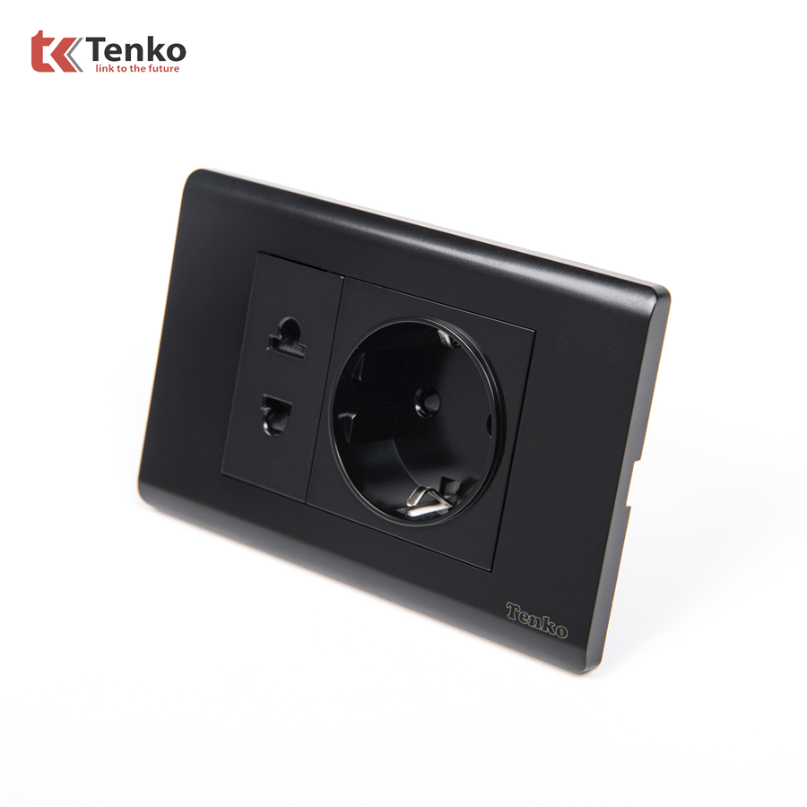 Ổ Điện Schuko Chuẩn Đức TK-C25-059 Mặt Nhựa PC Đen