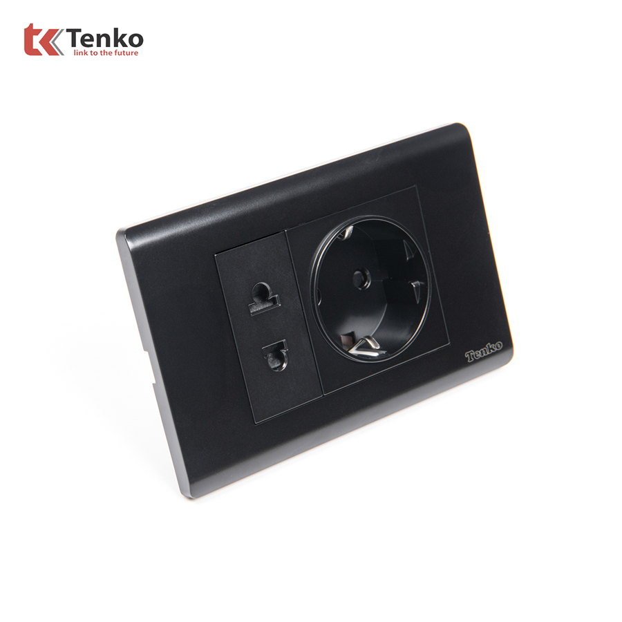 Ổ Điện Schuko Chuẩn Đức TK-C25-059 Mặt Nhựa PC Đen