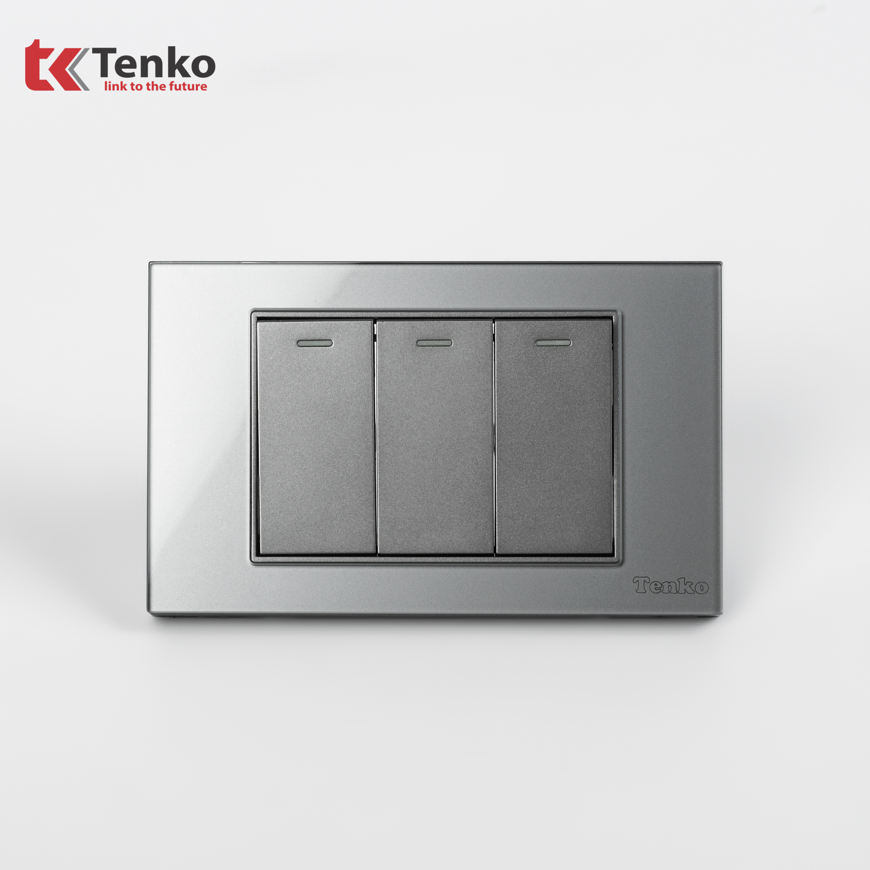 Công Tắc 3 Nút Mặt Kính Cường Lực C18-03 Xám