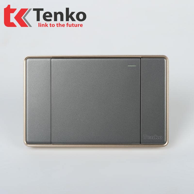 Công Tắc 1 Nút Tràn Viền C1-01 Xám Viền Vàng