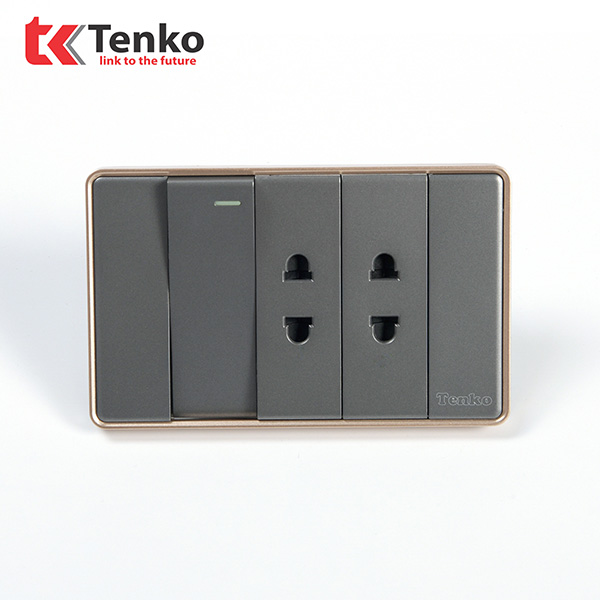 Công Tắc, Ổ Cắm Tràn Viền C1-025 Xám Viền Vàng
