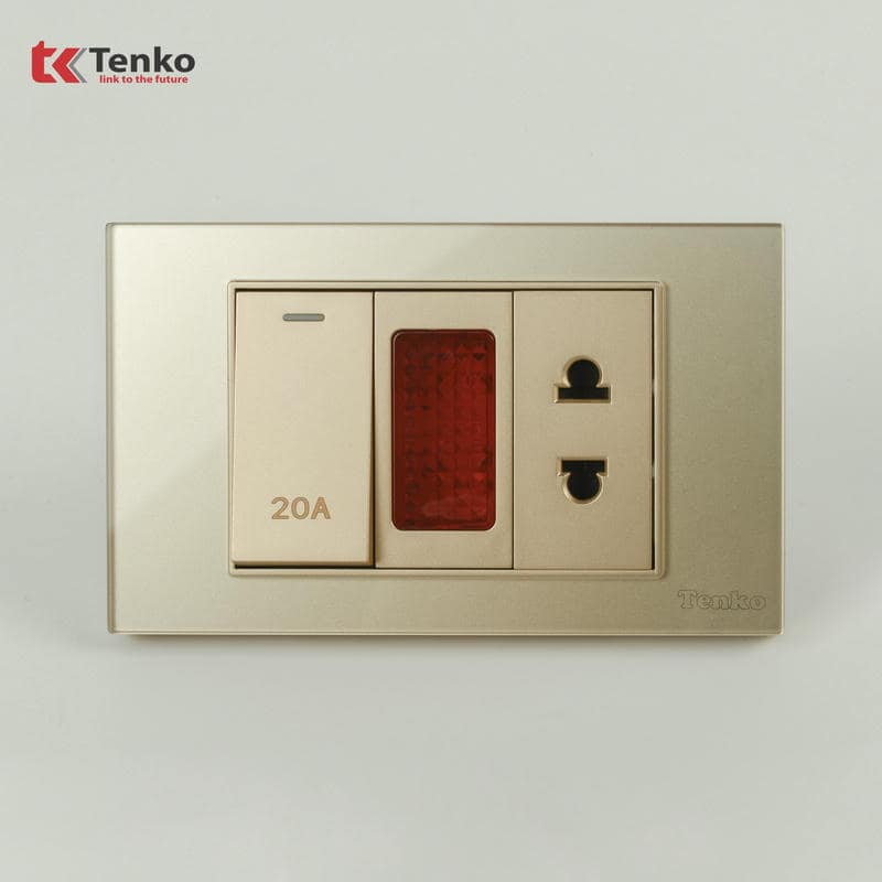 Bộ Công Tắc 20A Mặt Kính Cường Lực C18-080 Vàng