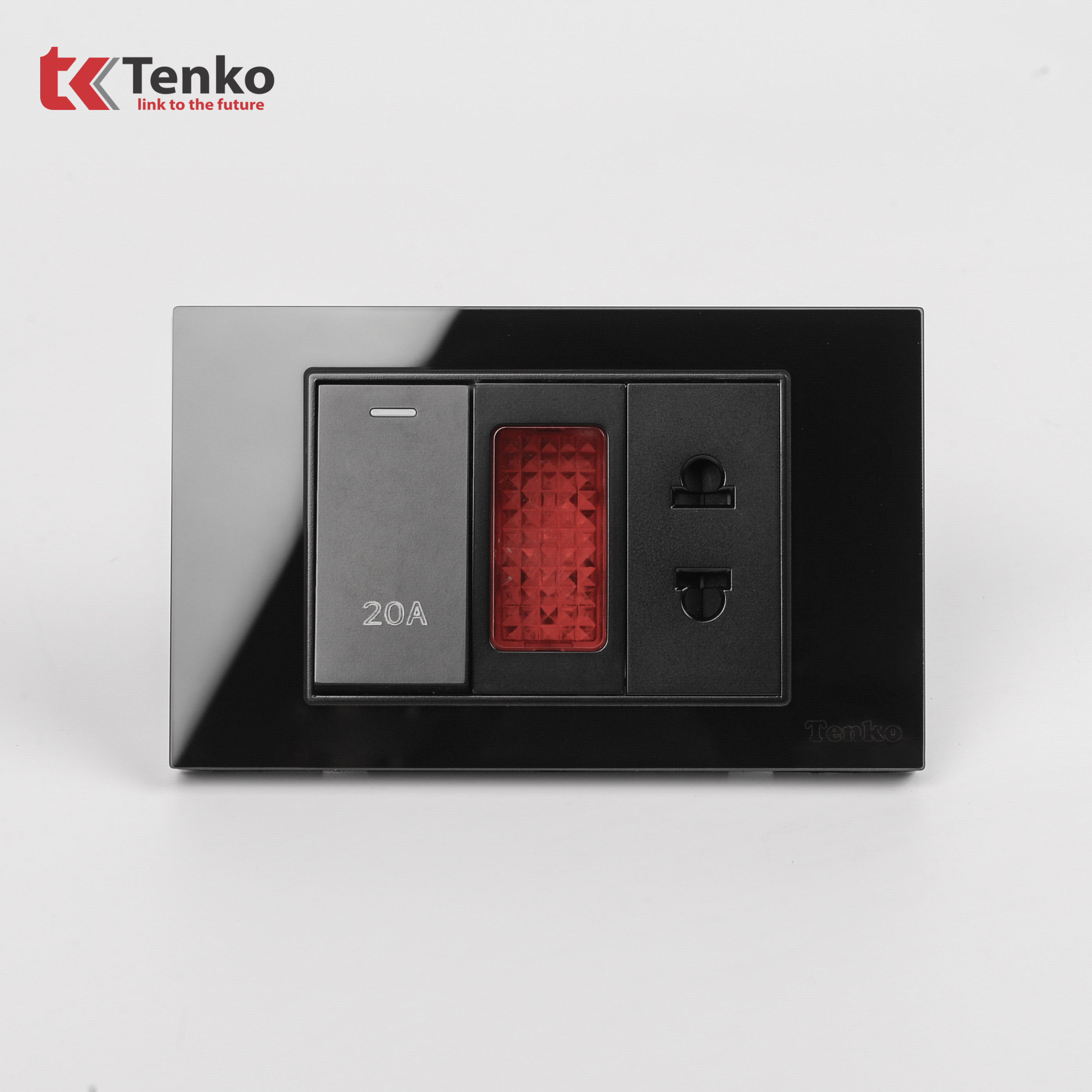 Bộ Công Tắc 20A Mặt Kính Cường Lực C18-080 Đen
