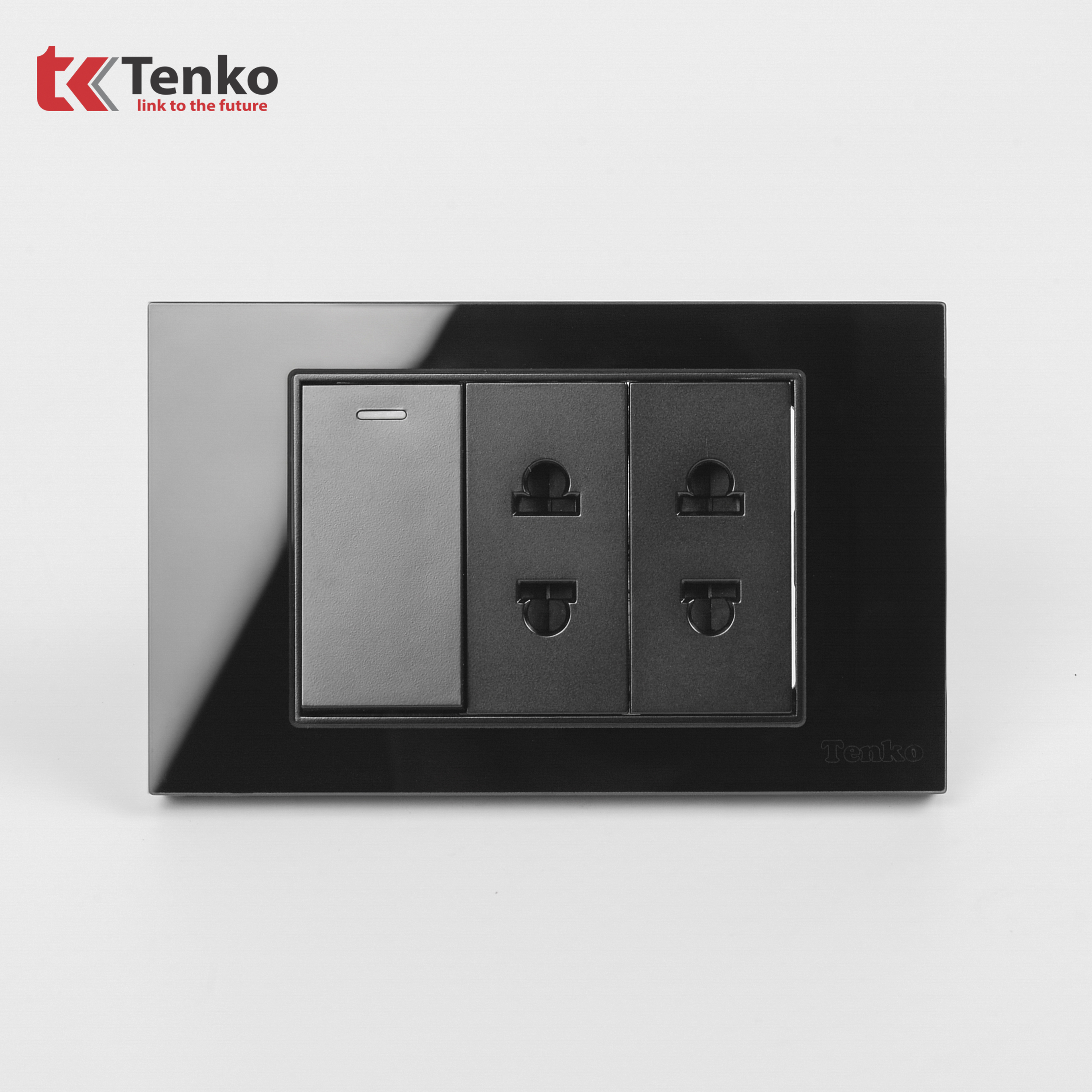 Công Tắc Ổ Cắm Mặt Kính Cường Lực C18-025 Đen