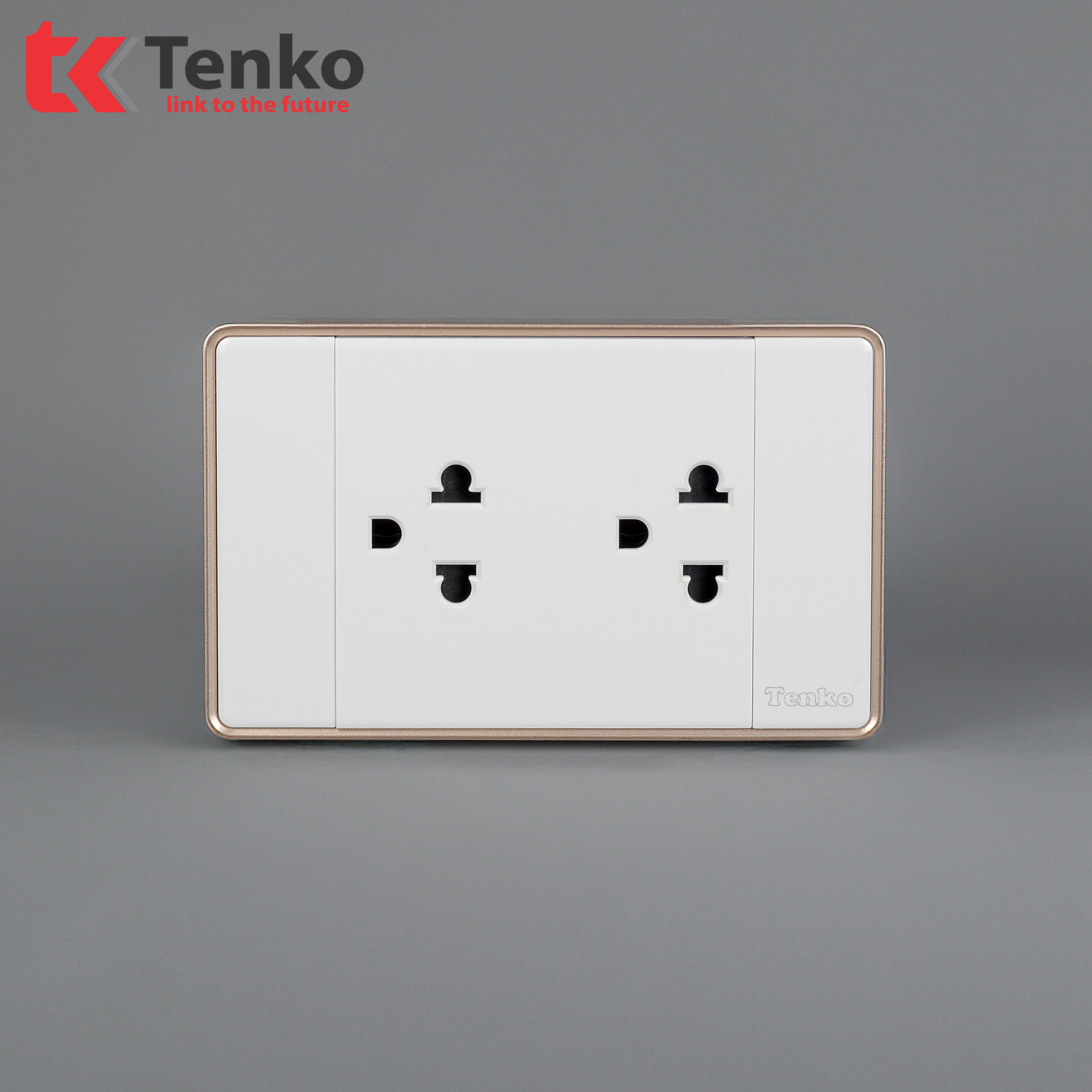 Ổ Cắm Đôi 3 Chấu Tràn Viền C1-044 Trắng Viền Vàng