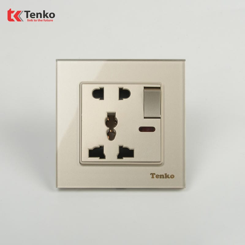 Ổ Cắm Có Công Tắc Mặt Kính Cường Lực F71D-28 Vàng