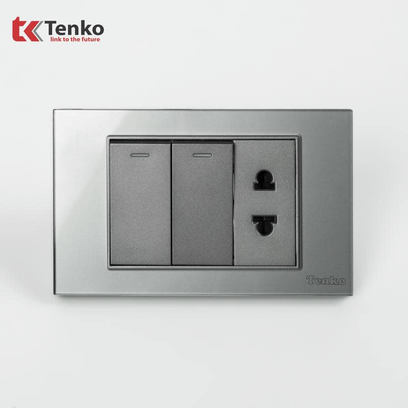 Công Tắc Ổ Cắm Mặt Kính Cường Lực C18-027 Xám
