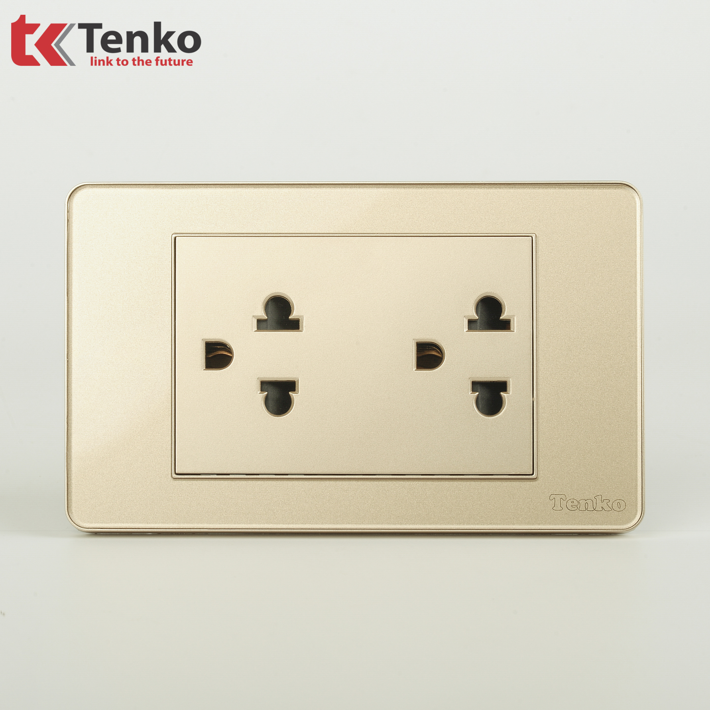 Ổ Cắm Đôi 3Chấu Mặt Nhựa Phủ Bóng Kính C9-044 Vàng
