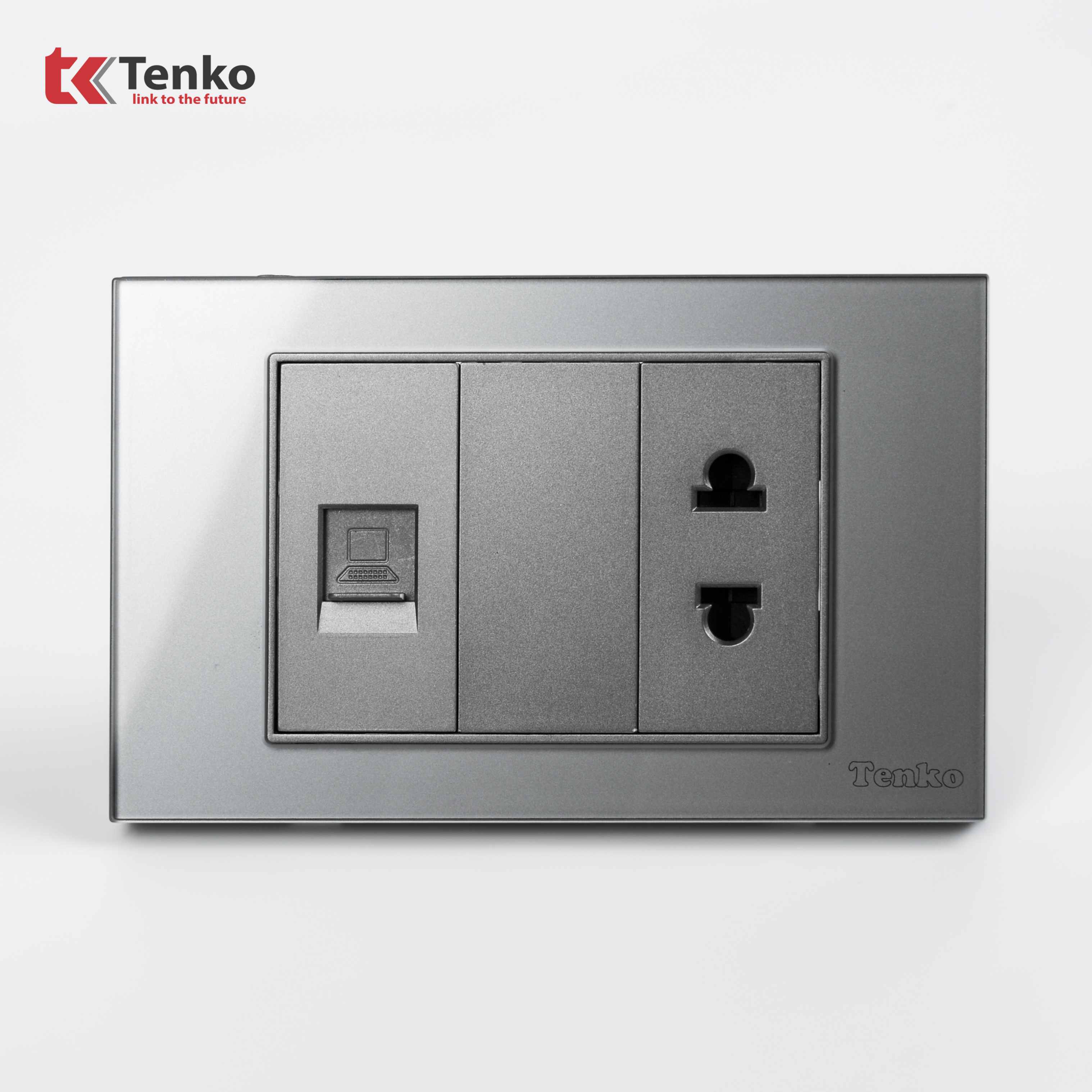 Ổ Cắm, Mạng LAN Mặt Kính Cường Lực C18-076 Xám