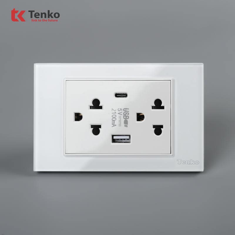 Ổ Cắm USB,Type C Mặt Kính Cường Lực C18-045 Trắng