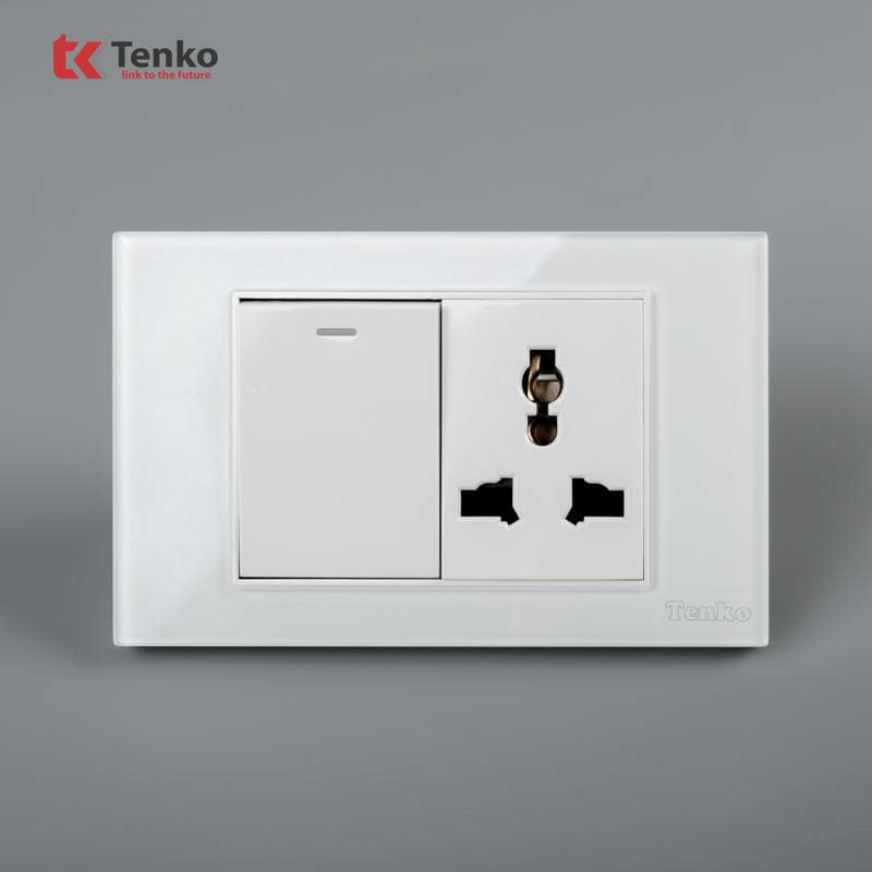 Công Tắc Ổ Cắm Mặt Kính Cường Lực TK-C18-039 Trắng