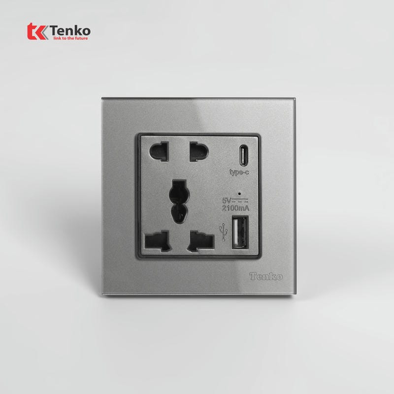 Ổ Cắm Có USB, Type C Mặt Kính Cường Lực TK-F71D-44