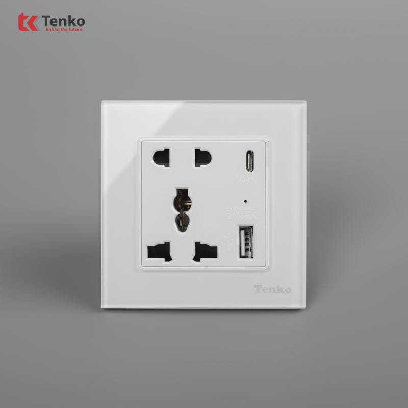 Ổ Cắm Có USB, Type C Mặt Kính Cường Lực TK-F71D-44