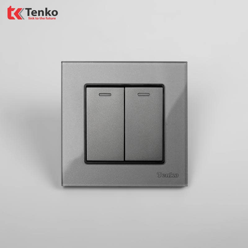 Công Tắc 2 Nút Mặt Kính Cường Lực F71D-02 Xám
