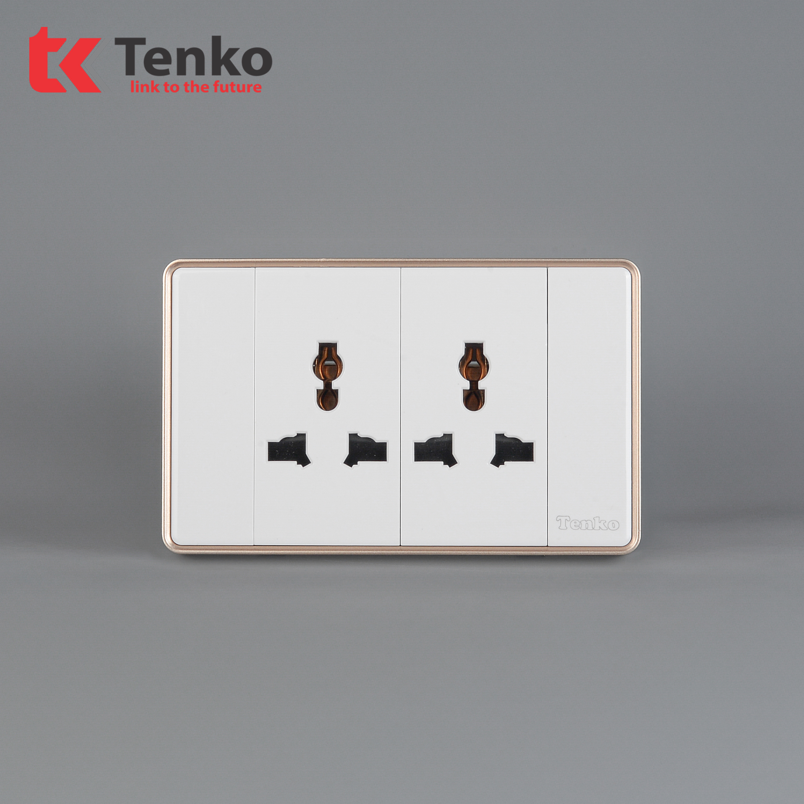 Ổ Cắm Đôi 3 Chấu Tràn Viền C1-050 Trắng Viền Vàng