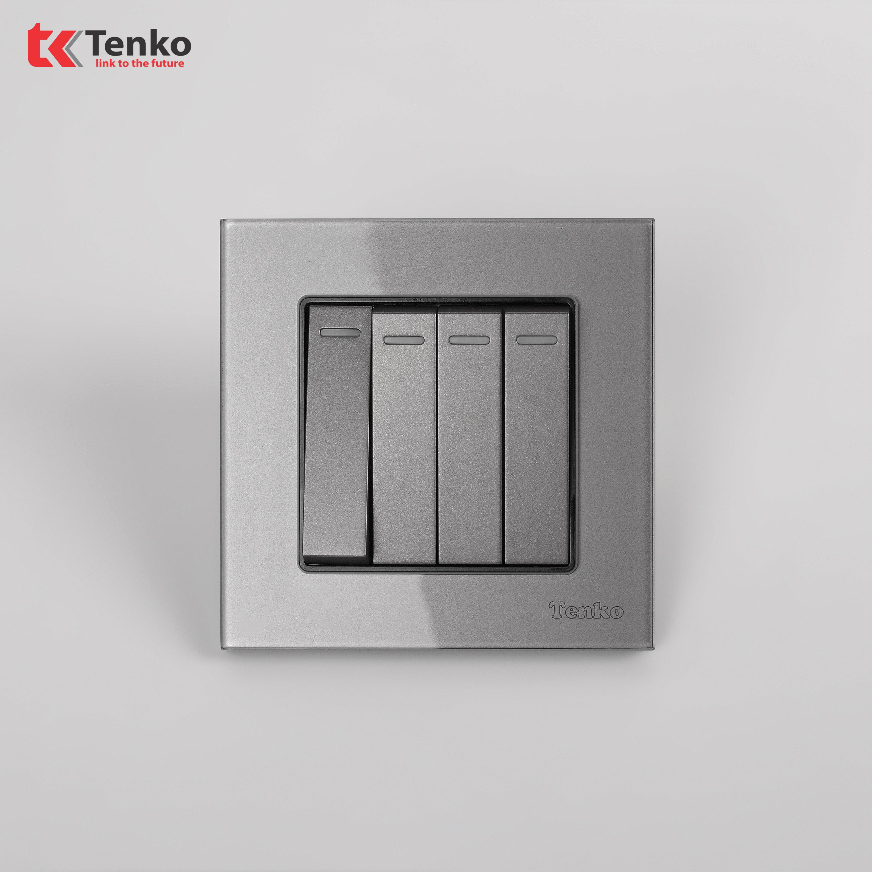 Công Tắc 4 Nút Mặt Kính Cường Lực TK-F71D-04 Xám