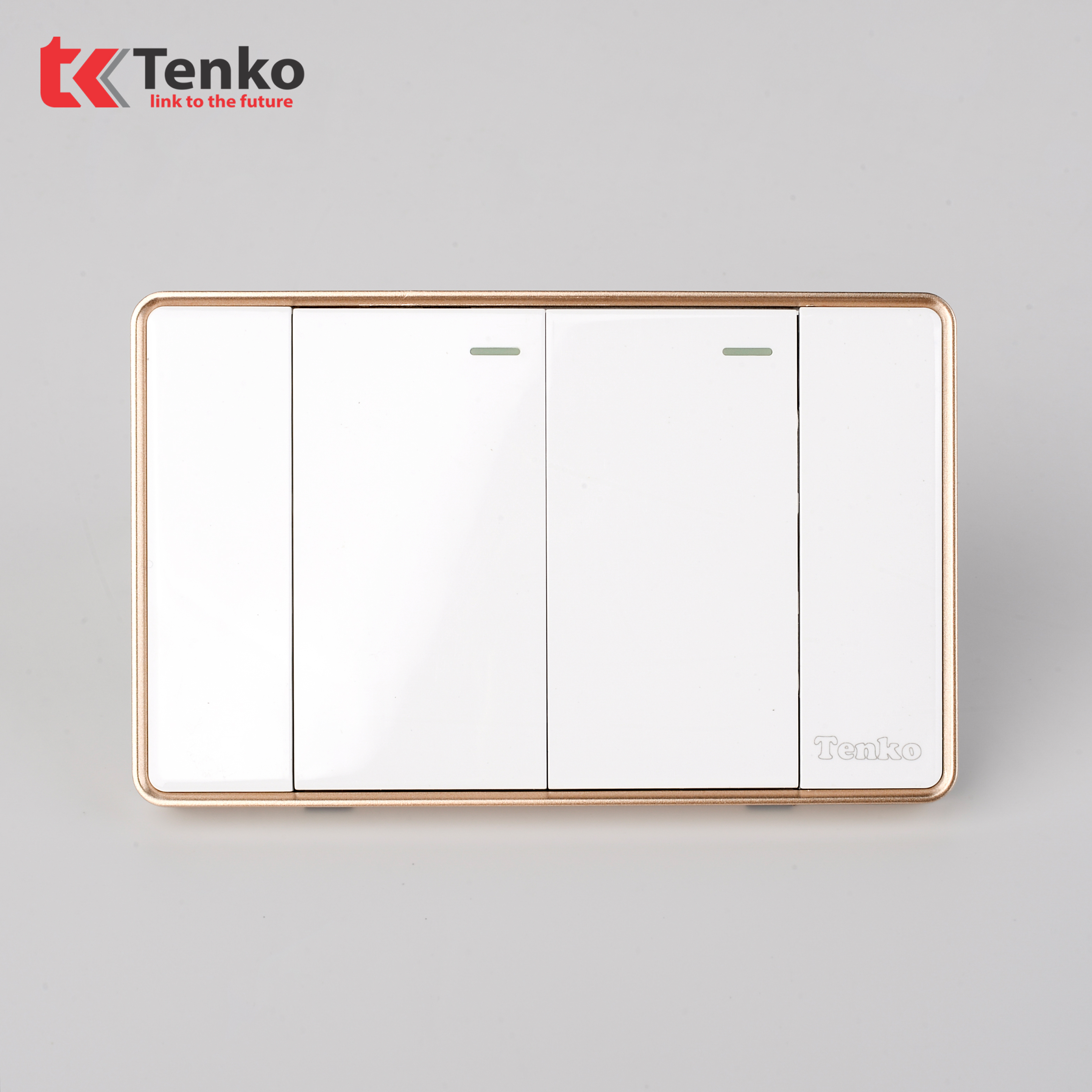 Công Tắc 2 Nút Tràn Viền C1-02 Trắng Viền Vàng