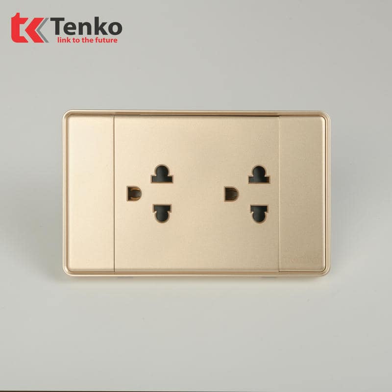 Ổ Cắm Đôi 3 Chấu Tràn Viền C1-044 Vàng Viền Vàng