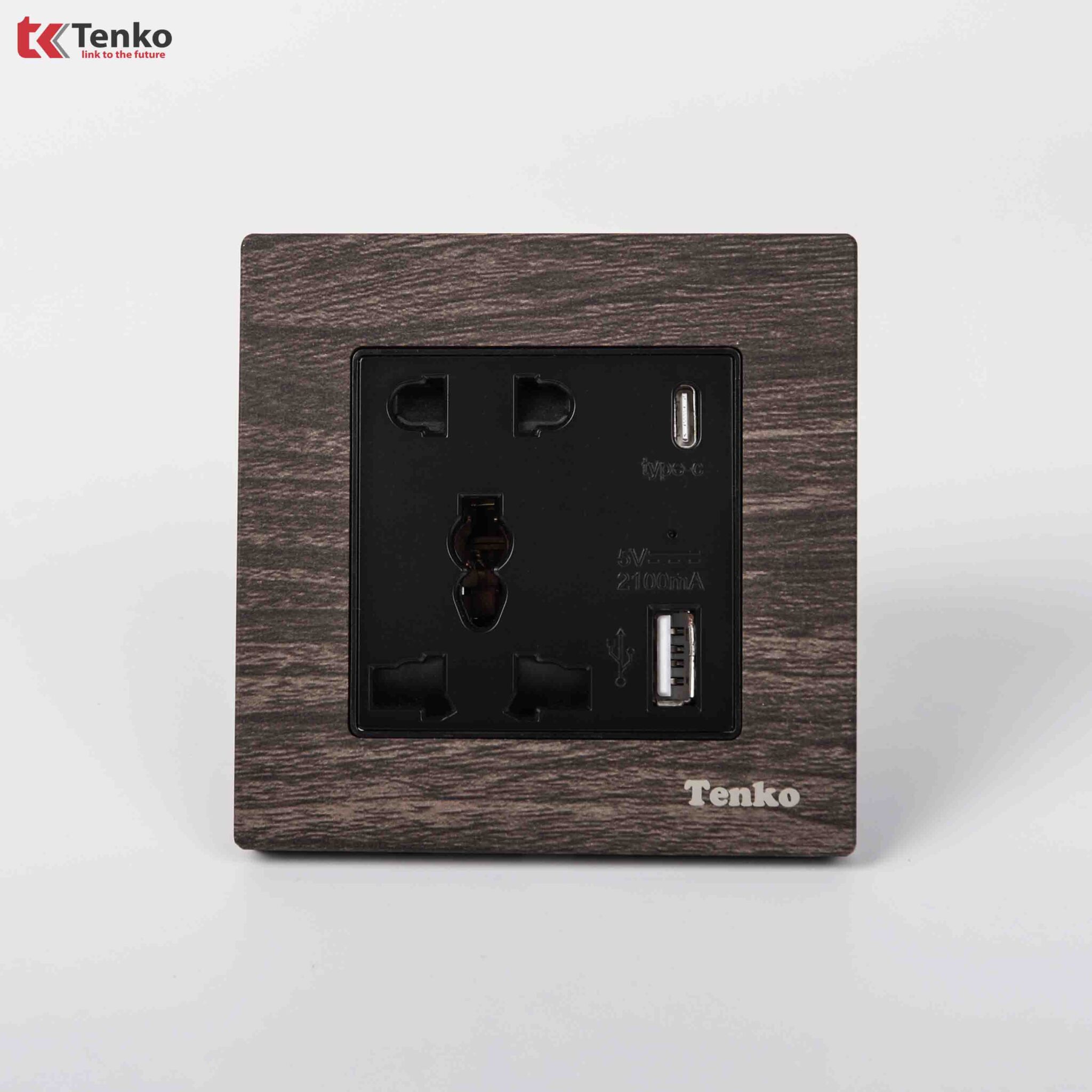 Ổ Cắm USB và Type C Mặt Vuông Vân Gỗ F71A-44