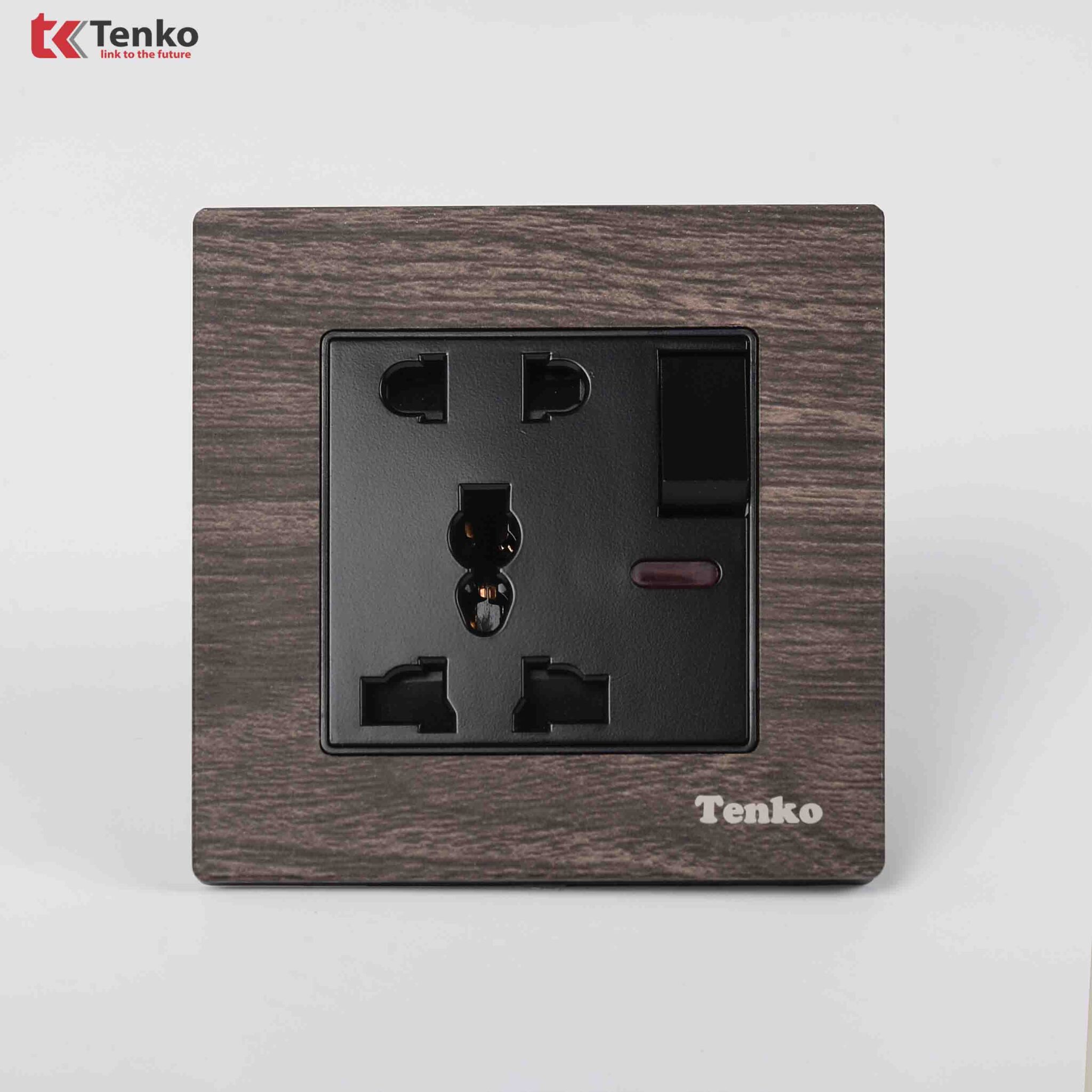 Ổ Cắm Có Công Tắc Mặt Vuông Vân Gỗ TK-F71A-28