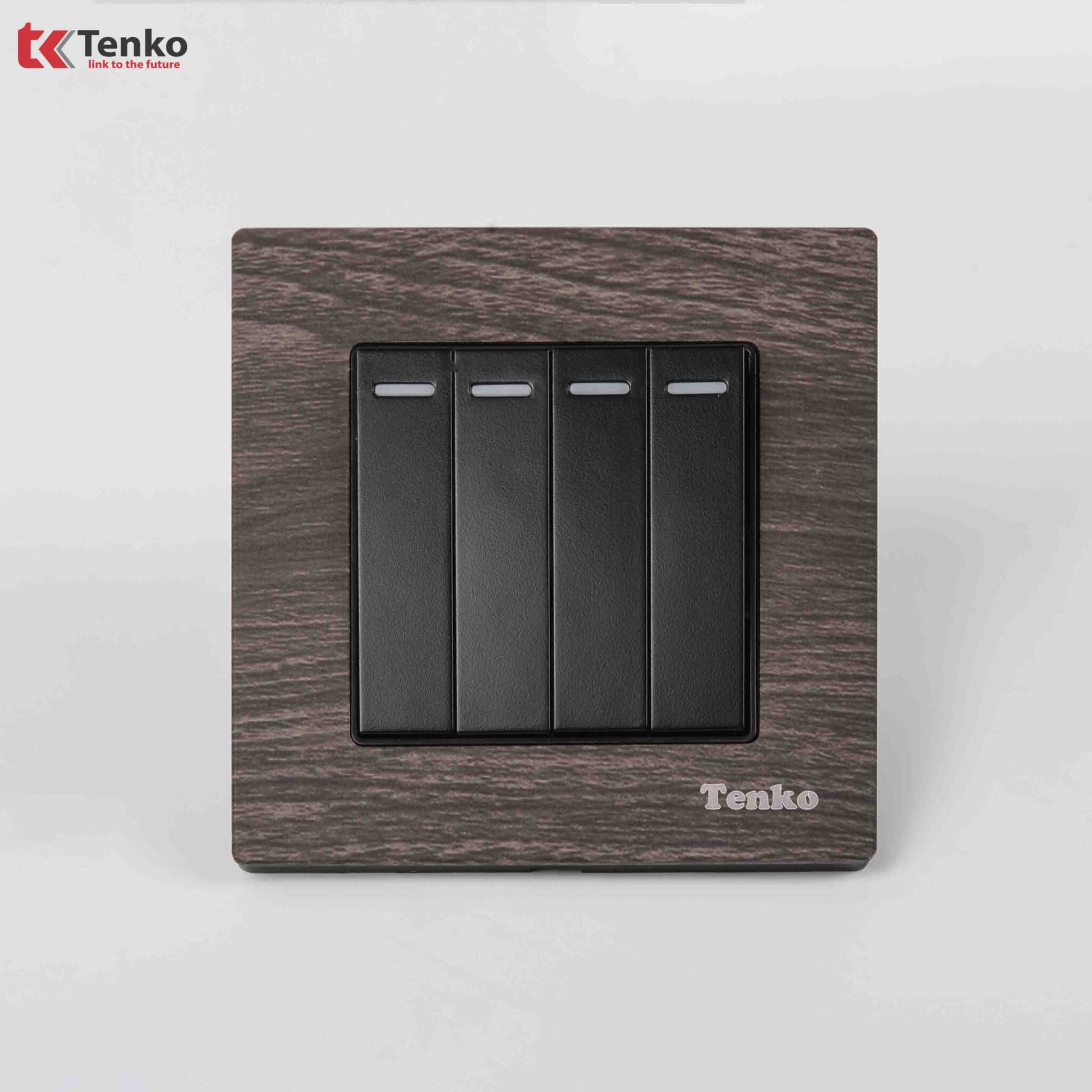Công Tắc 4 Nút Mặt Vuông Vân Gỗ Tenko TK-F71A-04