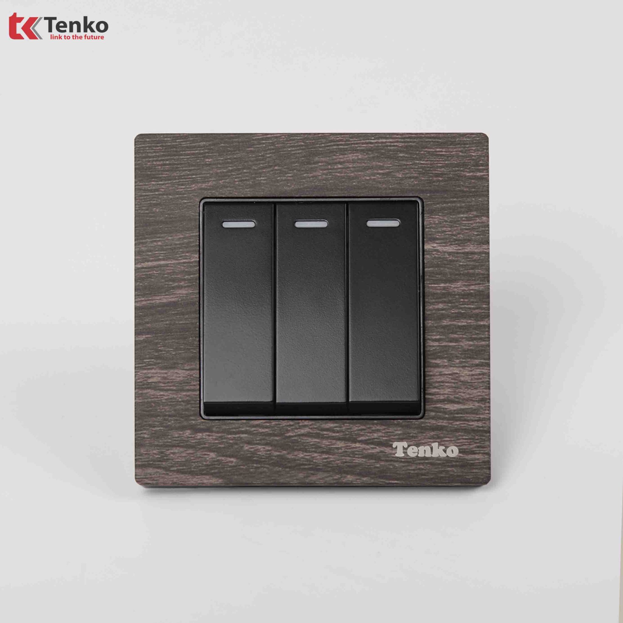 Công Tắc 3 Nút Mặt Vuông Vân Gỗ Tenko TK-F71A-03
