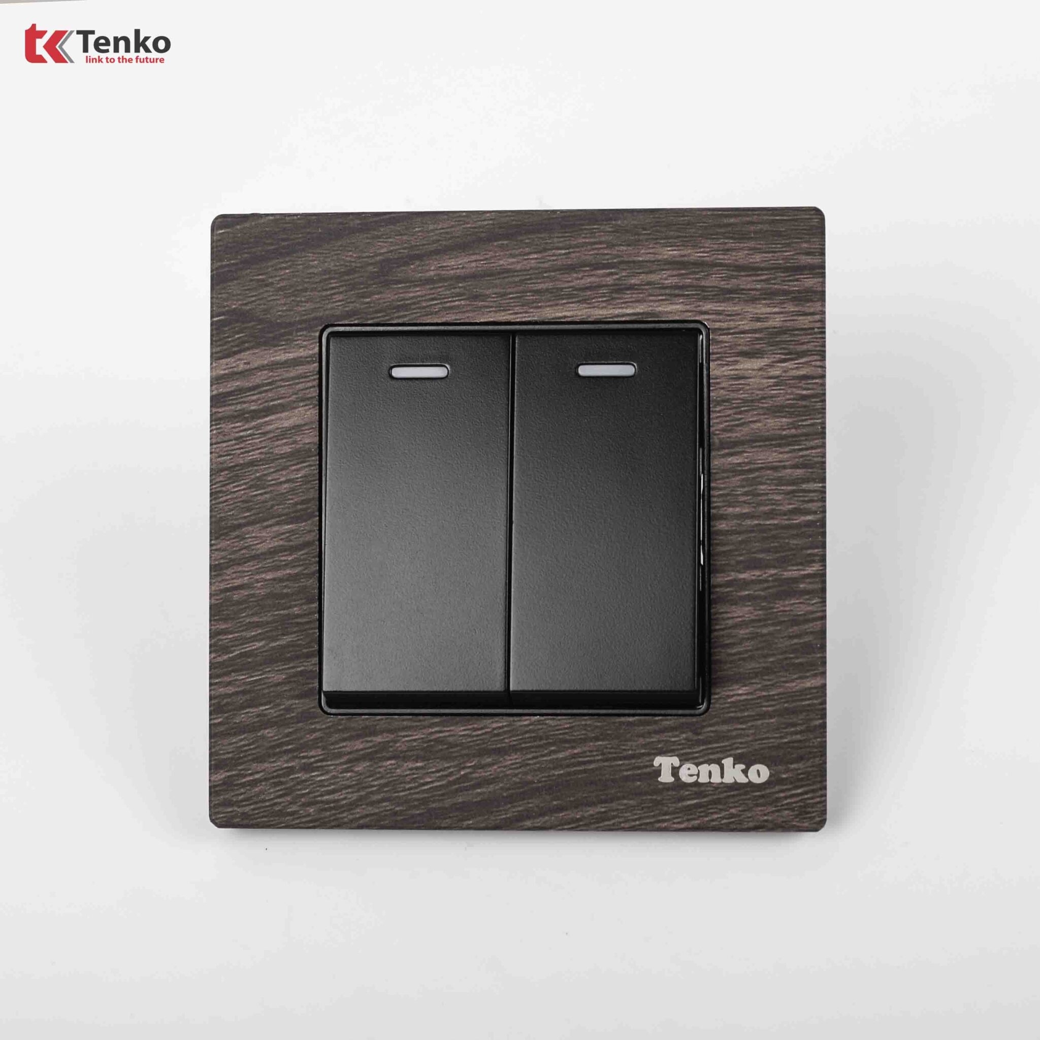 Công Tắc 2 Nút Mặt Vuông Vân Gỗ Tenko TK-F71A-02