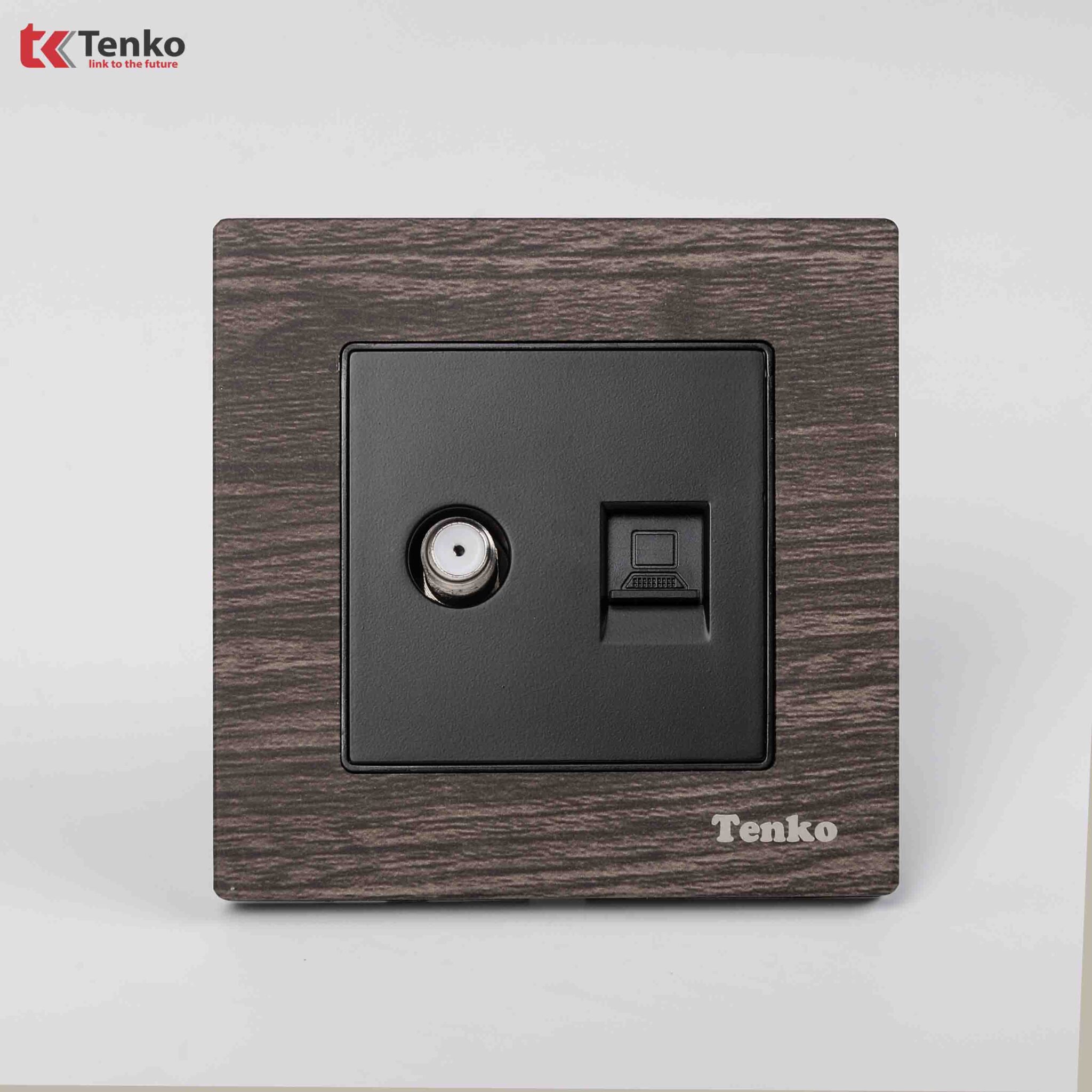 Ổ Cắm Tivi và Mạng LAN Mặt Vuông Vân Gỗ F71A-51