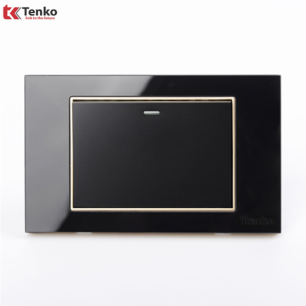 Công Tắc 1 Nút Mặt Kính Cường Lực C18B-01Viền Vàng