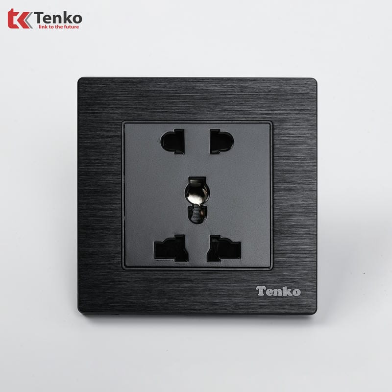 Ổ Cắm Điện Đôi Mặt Vân Hợp Kim F71B-18 Đen Xước