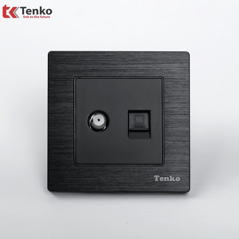 Ổ Cắm Tivi và LAN Mặt Vân Hợp Kim F71B-51 Đen Xước