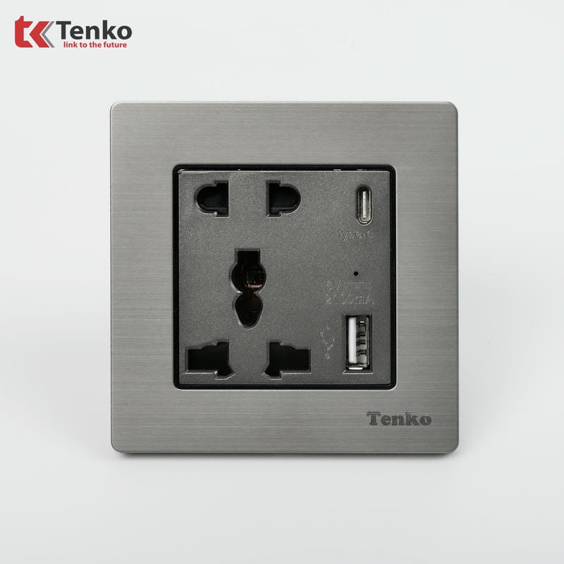 Ổ Cắm USB,Type C Mặt Vân Hợp Kim F71B-44 Xám Bóng