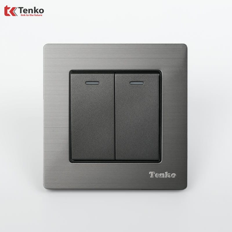 Công Tắc 2 Nút Mặt Vân Hợp Kim F71B-02 Xám Bóng