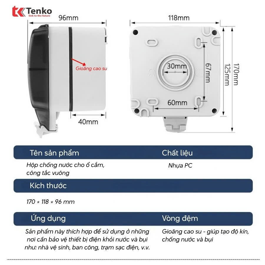 Hộp Che Nước Ổ Cắm, Công Tắc Điện TK-IP66 Vuông